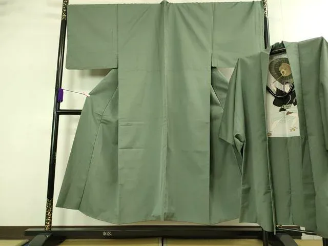 平和屋着物■極上 男性 お召 アンサンブル キングサイズ 長羽織 色無地 仙斉茶色 羽裏・歌舞伎 逸品 DZAB1873kh6