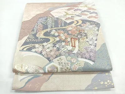 平和屋着物◎六通柄袋帯 唐織 吉祥萬代 花鳥冊子文 金銀糸 正絹 逸品 CABC1775nb