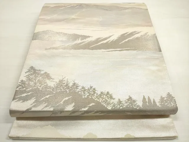 平和屋着物◎六通柄袋帯 遠山樹林文 銀糸 正絹 逸品 DABC5558xg