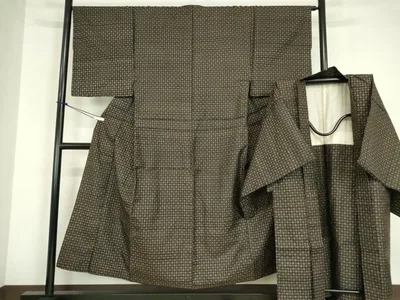 平和屋着物●男性 本場縞大島紬 アンサンブル 長羽織 絣文 正絹 逸品 DABA4837az