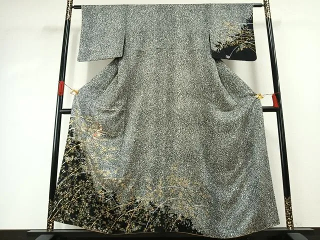 平和屋着物●訪問着 刺繍 草花文 金銀糸 金銀彩 正絹 逸品 AABH0492fy