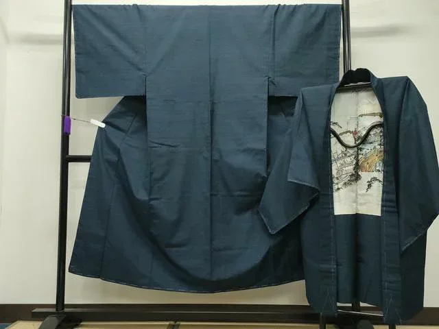 平和屋着物●男性 紬 アンサンブル 色無地 褐返色 正絹 逸品 未使用 CABD8832gh