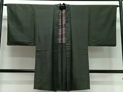 平和屋着物∞男性 長羽織 紬地 格子 正絹 逸品 CABD4655ua