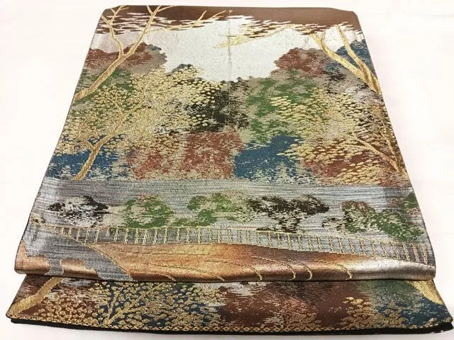 平和屋着物◎六通柄袋帯 石庭 金銀糸 正絹 逸品 AABG2509yx