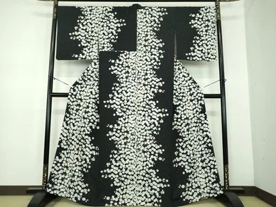 平和屋着物●上質な小紋 辻が花 黒地 正絹 逸品 DABD1613ps