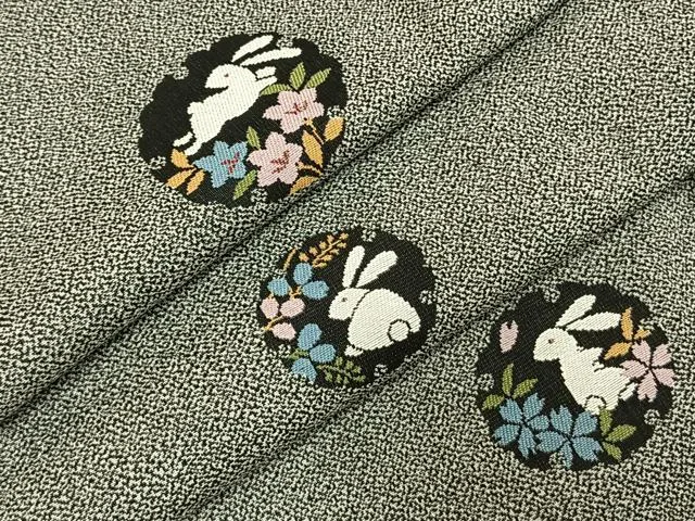 平和屋着物●お召 雪輪兎花文 正絹 逸品 AABG4668fy