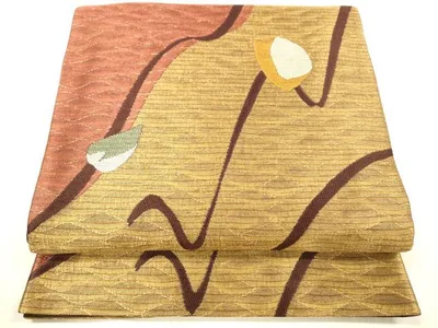 平和屋着物●六通柄袋帯 抽象文様 金糸 正絹 逸品 DABC8147cm