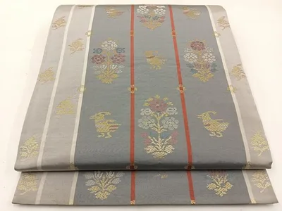 平和屋着物◎六通柄袋帯 竹屋町刺繍 花鳥文 金糸 正絹 逸品 BAAW9441hj