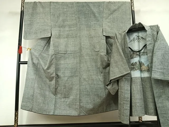 平和屋着物●男性 紬 アンサンブル 霞文 正絹 逸品 AABH4848fy