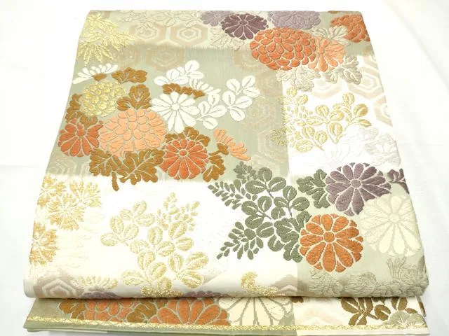 平和屋着物●六通柄袋帯 唐衣織 草花文 正絹 逸品 CABF5254hy