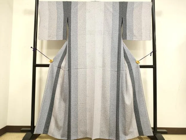 平和屋着物▽上質な小紋 単衣 間道 たたき染め 正絹 逸品 DABD6488du
