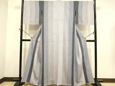 平和屋着物▽上質な小紋 単衣 間道 たたき染め 正絹 逸品 DABD6488du