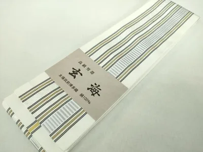 平和屋着物●男性 本場筑前博多織 両面 角帯 玄海 献上 井上絹織謹製 博多金ラベル 証紙付き 正絹 逸品 未使用 DABE5218ps