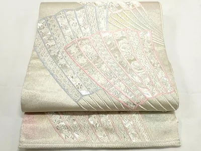 平和屋着物◎西陣 服部織物謹製 六通柄袋帯 唐織 扇面吉祥花文 銀糸 正絹 逸品 DABF8006we