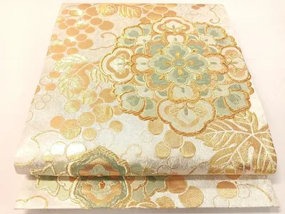 平和屋着物●六通柄袋帯 華文ぶどう紋様 金糸 正絹 逸品 CABH4788vp