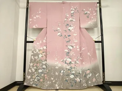 平和屋着物●伝統工芸士 華山 訪問着 友禅 枝花文 暈し染め 正絹 逸品 AABI7568ck