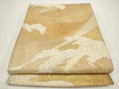 平和屋着物◎六通柄袋帯 唐織 立波文 金銀糸 正絹 逸品 AABJ4857pf
