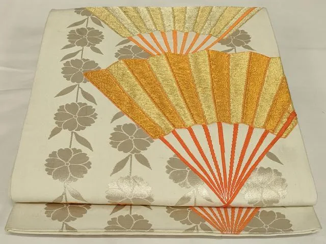 平和屋着物◎六通柄袋帯 扇花文 金銀糸 正絹 逸品 AABJ1227ou