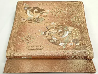 平和屋着物◎両面 六通柄袋帯 唐織 花鳥文 金糸 鈴乃屋扱い 正絹 逸品 DABF8318we