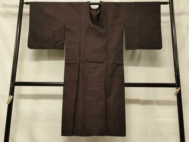 平和屋着物#道行コート 風通お召 単衣 抽象文 黒地 ロング丈 正絹 逸品 CABG8148in