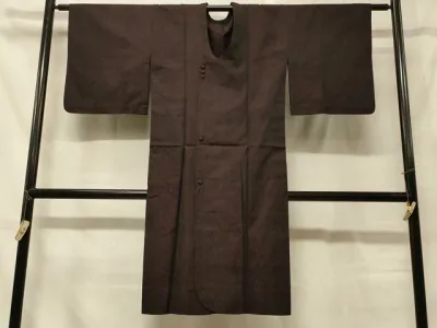 平和屋着物#道行コート 風通お召 単衣 抽象文 黒地 ロング丈 正絹 逸品 CABG8148in