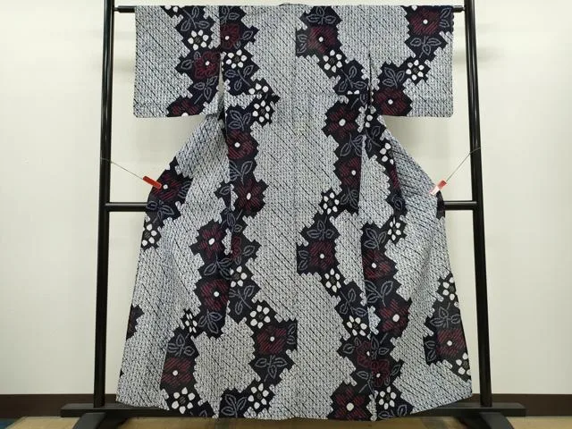 平和屋着物∴夏物 浴衣 有松鳴海絞り 枝花文 綿 逸品 未使用 CABH7931ze