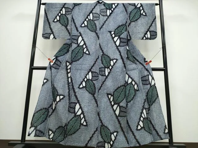 平和屋着物∴夏物 浴衣 有松鳴海絞り 枝葉文 綿 逸品 CABJ0024ng