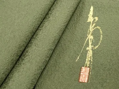平和屋着物■本草木染作家 瑞寶 色無地 松葉色 正絹 逸品 DABH1577cd