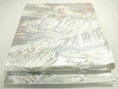 平和屋着物◎六通柄袋帯 東海道五十三次 銀糸 正絹 逸品 DABG6373xg