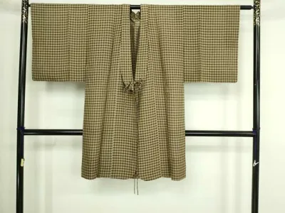 平和屋着物▽道中着 スリーシーズン 春夏秋 塵除け 格子 正絹 逸品 DABF8773sf
