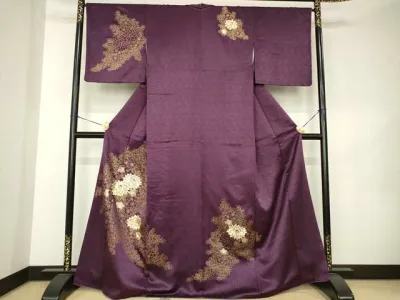 平和屋着物●訪問着 駒刺繍 草花文 金彩 正絹 逸品 AABK0359ck