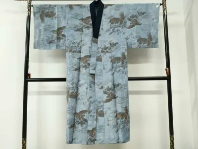 平和屋着物●男性 長襦袢 袷 手描き 鷹 さが美扱い 正絹 逸品 未使用 CABG0878yc