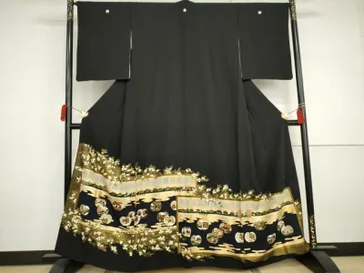 平和屋着物●松尾光琳 黒留袖 駒刺繍 橘三十六歌仙図 金彩 正絹 逸品 AABJ3182cs