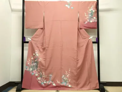 平和屋着物●十日町友禅作家 岡村蒼風 訪問着 草花文 暈し染め ロング丈 正絹 逸品 CABI1117gh
