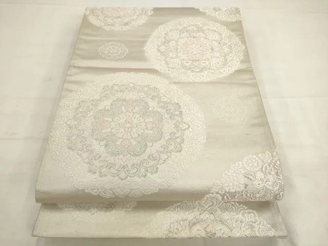 平和屋着物◎六通柄袋帯 唐織 飾花文 銀糸 正絹 逸品 AABK2381pf