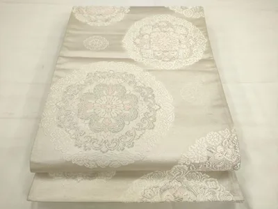 平和屋着物◎六通柄袋帯 唐織 飾花文 銀糸 正絹 逸品 AABK2381pf
