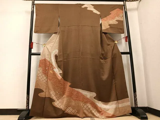 平和屋着物●訪問着 絞り 駒刺繍 雪輪草花文 金彩 正絹 逸品 AABK8130ph