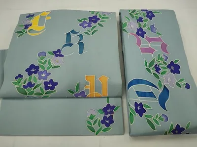 平和屋着物●塩瀬 つけ帯 草花文 金彩 正絹 逸品 AABJ7109pf