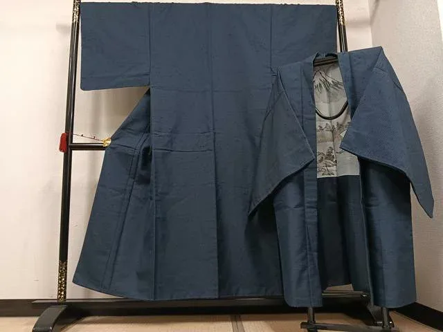 平和屋着物●男性 紬 アンサンブル 100亀甲 総詰め 正絹 逸品 AABK0250ph