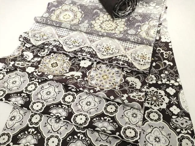 平和屋着物●中国三大刺繍 スワトウ刺繍 汕頭刺繍 総刺繍 小紋 解き反物 着尺 八掛付き 洋花文 金彩 逸品 DABH2752zzz