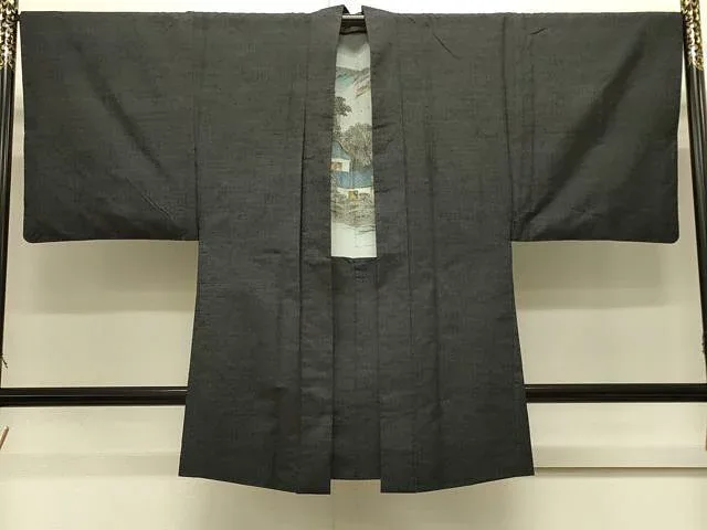平和屋着物#男性 長羽織 紬地 縞 正絹 逸品 CABJ5335in