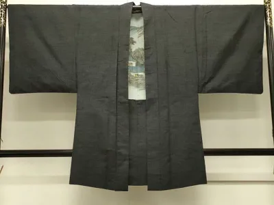 平和屋着物#男性 長羽織 紬地 縞 正絹 逸品 CABJ5335in