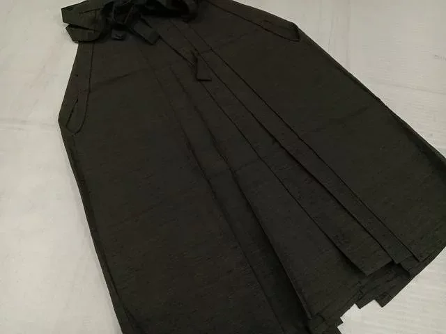 平和屋着物●男性 行灯袴 紬地 黒緑色 正絹 逸品 AABK4282ph