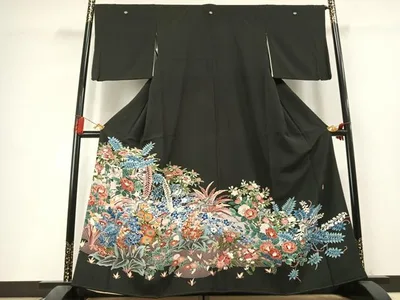 平和屋着物●豪華黒留袖 友禅 作家物 花鳥文 正絹 逸品 AABL3354fy