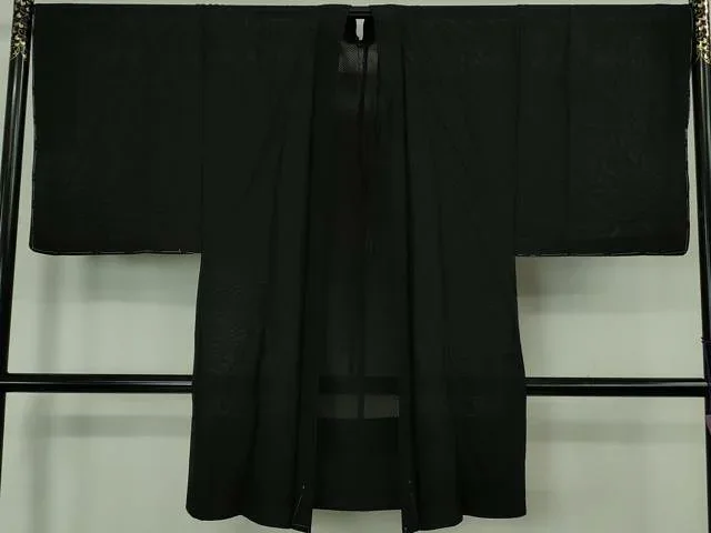平和屋着物∞極上 男性 黒紋付長羽織 スリーシーズン 春夏秋 菱紋紗 逸品 未使用 DZAB8242kh6