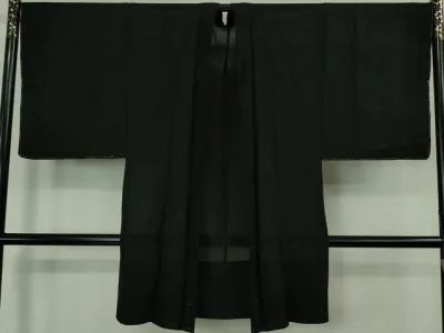 平和屋着物∞極上 男性 黒紋付長羽織 スリーシーズン 春夏秋 菱紋紗 逸品 未使用 DZAB8242kh6