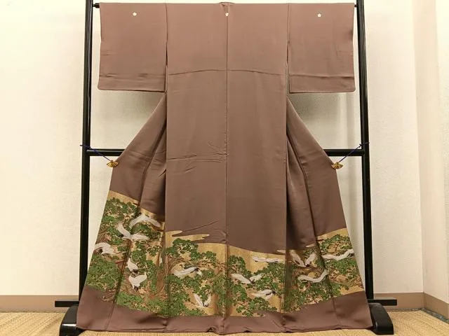 平和屋着物●豪華色留袖 寿光織 群鶴浜松文 正絹 逸品 BAAY6072hj