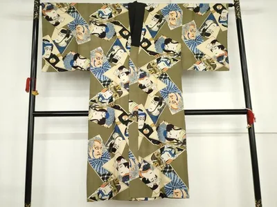 平和屋着物●男性 長襦袢 袷 歌舞伎 役者絵 正絹 逸品 AABK8651cs