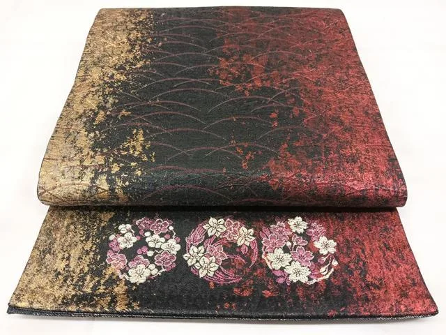 平和屋着物◎六通柄袋帯 霞間道 金糸 正絹 逸品 BAAY5166qw