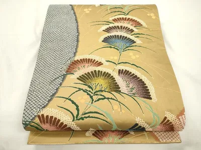 平和屋着物●西陣 白綾苑大庭 六通柄袋帯 草花文 金糸 正絹 逸品 CABL4412dy